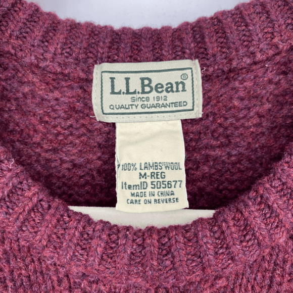 Vintage L.L. Bean Mens M Wool Sweater Crewneck Pullover Burgundy Red Cable Knit - Picture 3 of 8